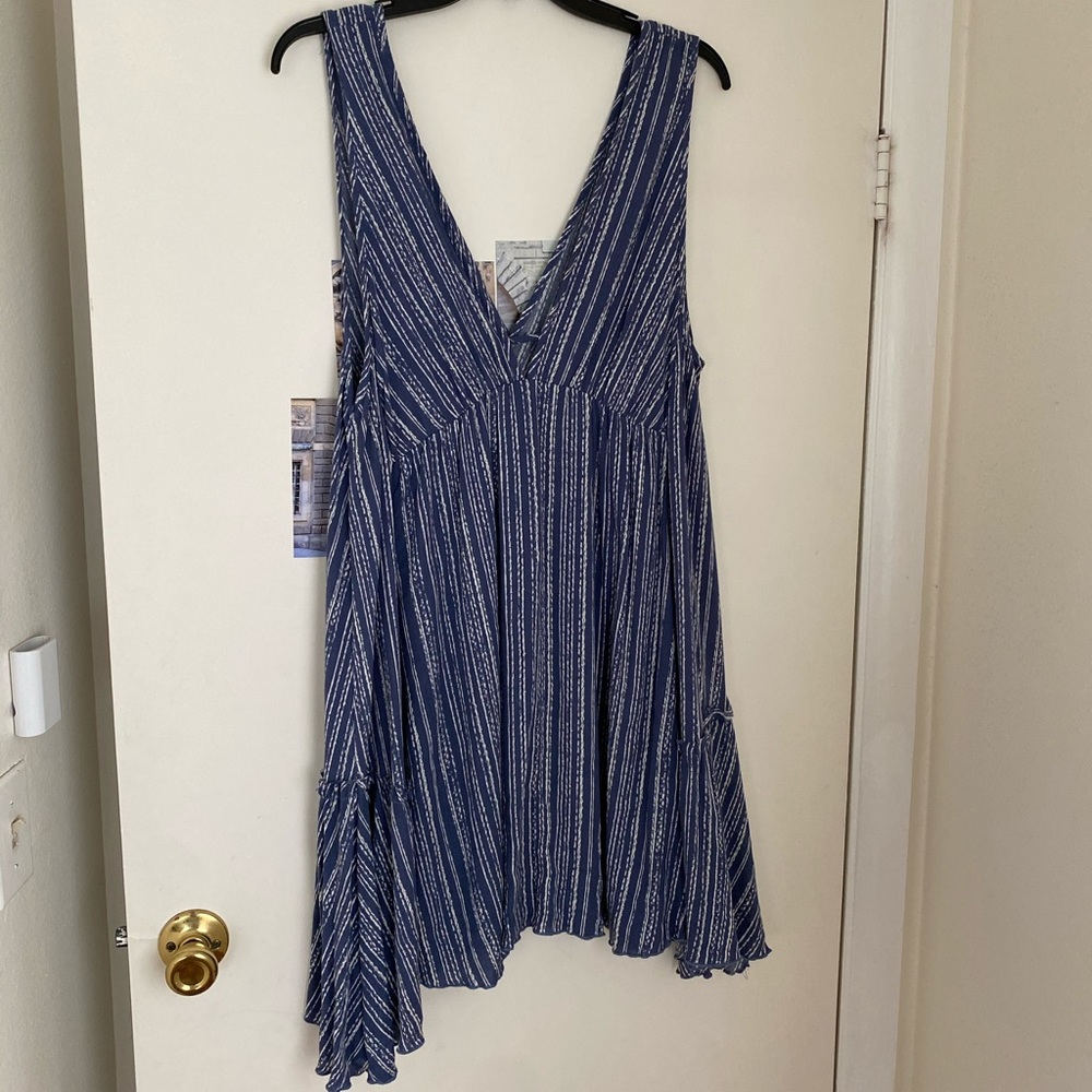 Mahina Blue and White Striped Midi Dress